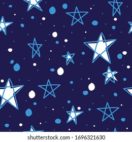 seamless pattern blue stars with dark blue background