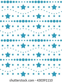 Seamless pattern with blue stars and dots
