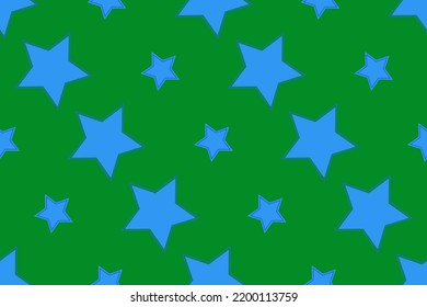 Seamless pattern with blue stars on green background Vector illustration Texture for wrapping and fabric