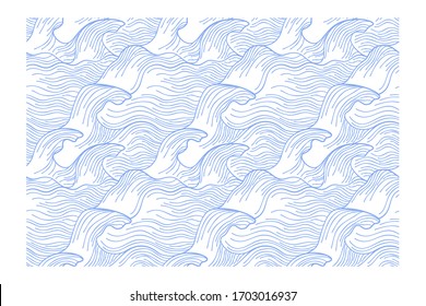 Seamless pattern of blue stormy waves. Design for backdrops with sea, rivers or water texture. 