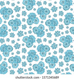 Seamless pattern with blue succulents on a white background