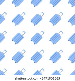 Seamless pattern with blue suitcases. Abstract repeating summer background for Traveling banner. Flat vector illustration isolated on white. Vacation or tourism concept