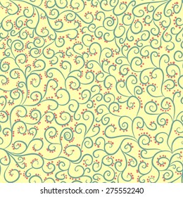 Seamless pattern with blue swirls on a yellow background