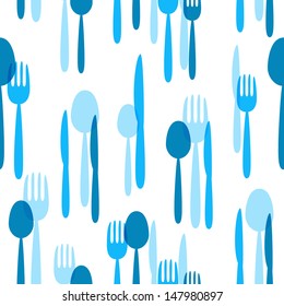 Seamless pattern with blue tableware