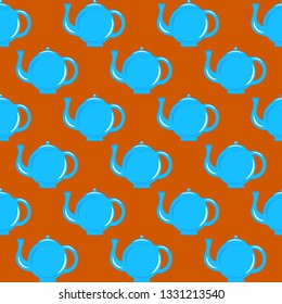 Seamless pattern with blue teapot