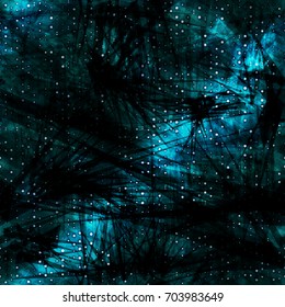 Seamless pattern. Blue texture with dark thorns and light dots. Abstract vector background for web page, banners, fabric, home decor, wrapping