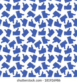 Seamless Pattern. Blue Thumb Up Icon. Vector Illustration 