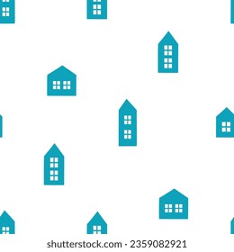 Seamless pattern with blue tiny house