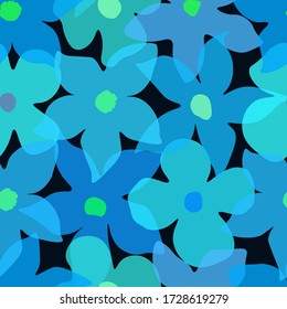 Seamless pattern with blue transparent abstract flowers on a dark background. Vector illustration. Elegant template for fashion prints, web, wrapping,etc. More flowers patterns in my collections.