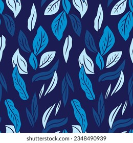 Seamless pattern with blue tropical leaves. Modern botanical wallpaper