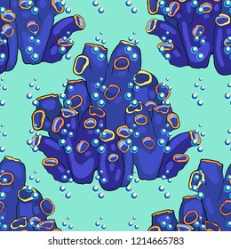 seamless pattern blue tubular algae under water  vector illustration