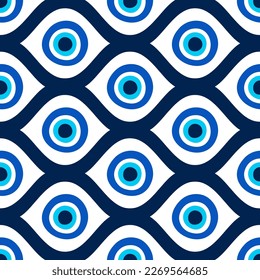 Seamless pattern with blue Turkish eyes