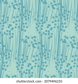 Seamless pattern blue turquoise herb plant organic floral background wallpaper wrapping textile design vector illustration