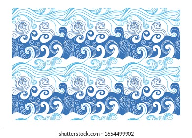 Seamless pattern with blue twisted lines waves. Design for backdrops with sea, rivers or water texture. Repeating texture. Figure for textiles. Print for the cover of the book, postcards, t-shirts.