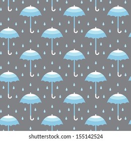 Seamless pattern with blue umbrellas on gray background in vector