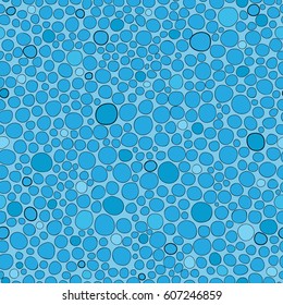 Seamless pattern of blue uneven circles. Hand drawn texture. Geometrical background.