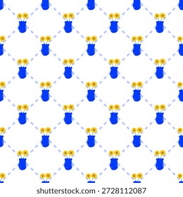 Padrão sem emenda do vaso azul com flores Tecido Design