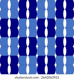 seamless pattern with blue vertical column lines, vintage blue color oval and round square block pattern, repeat seamless style, replete image design for fabric printing checkerboard