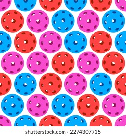 Seamless Pattern of Blue, Violet and Red Indoor Balls for Pickleball