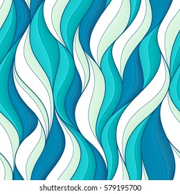 Seamless pattern with blue volumetric waves. Abstract background.