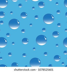 Seamless pattern of blue water droplets on a blue background
