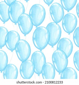 Seamless pattern with blue watercolor balloons. Vector illustration.