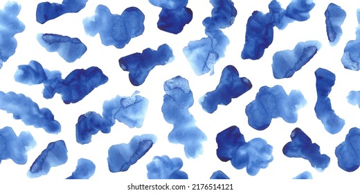 Patrón sin inconvenientes con trazos de pincel de color azul, manchas, formas abstractas. Sencillo papel de pared interminable a mano con motivos florales, impresión de tela.