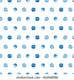 Seamless pattern with blue watercolor circles. Vector hand drawn background for your design.