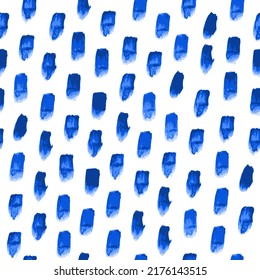 Seamless pattern with blue watercolor dots. Background with drawn ink stains. Decorative vector texture
