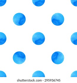 Seamless pattern of blue watercolor dots