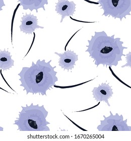Seamless pattern with blue watercolor flowers on a white background. Vector texture for textiles, fabrics, footwear, wrapping paper, napkins, phone cases, bags.