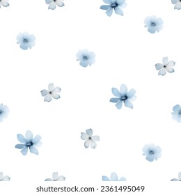 Seamless pattern with blue watercolor flowers. Elegant endless print