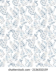 Seamless pattern with blue watercolor leaves. Summer Hand drawn illustration Seamless light farmhouse  leaf pattern. Vector illustration.