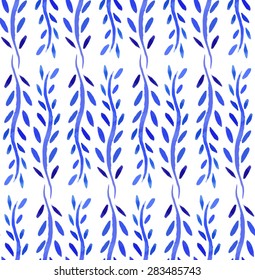 Seamless pattern with blue watercolor plants