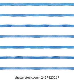 seamless pattern with blue watercolor stripes. hand painted brush strokes, striped background, brush strokes. Vector illustration