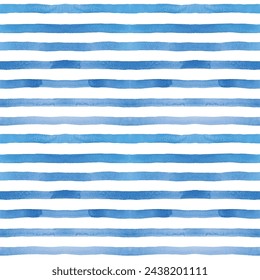 seamless pattern with blue watercolor stripes. hand painted brush strokes, striped background, brush strokes. Vector illustration