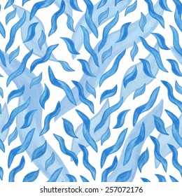 Seamless pattern of blue watercolor waves. Watercolor painting - vector