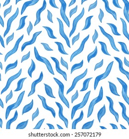 Seamless pattern of blue watercolor waves. Watercolor painting - vector