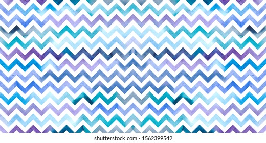 Seamless pattern with blue watercolor zig zags.