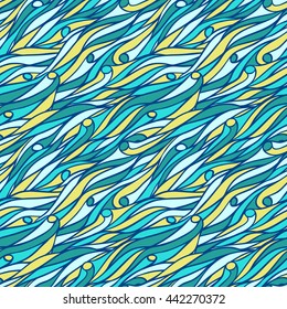 Seamless pattern, blue wave background, vector illustration