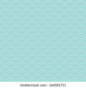 seamless pattern - blue waves with bubbles or scales with dots