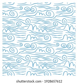 Seamless pattern of blue  waves clouds. Repeating texture. Figure for textiles.