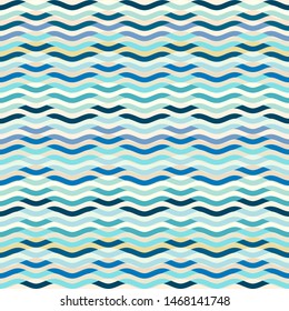 Seamless pattern. Blue waves pattern in patchwork style. Vector illustration.