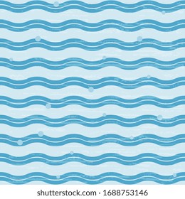 
Nahtloses Muster mit blauen Wellen und Polka-Punkten auf blauem künstlerischem Hintergrund. Vektorillustration-Illustration für Textilien, Oberflächen, Verpackungen, Verpackungsdesign.