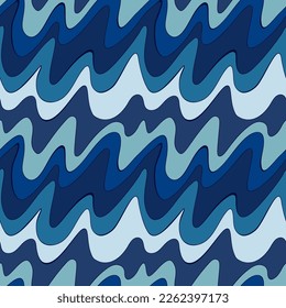 Seamless pattern with blue wavy stripes. Creative design for fabric, textile print, wrapping paper, children textile, surface. Vector illustration