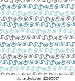 Seamless pattern with blue wavy stripes. Cheerful texture. Stylized scrolls