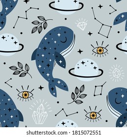 seamless pattern with blue whale in the sky
