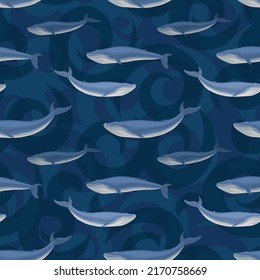 Seamless pattern with blue whales