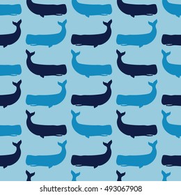 Seamless pattern with blue whales