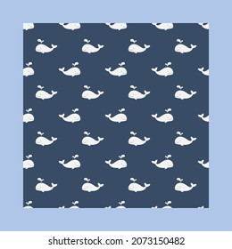 Seamless pattern with blue whales. Bright cartoon print. Art can be used for International Day of the Whales.